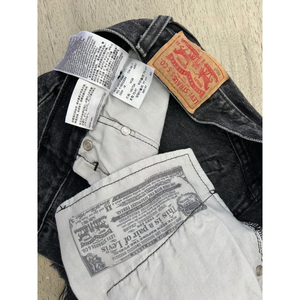 Levis 501 Original High Rise Denim Shorts Washed Black Cut Off Button Fly W28